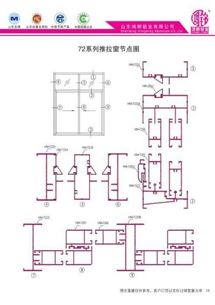 72系列推拉窗節點圖