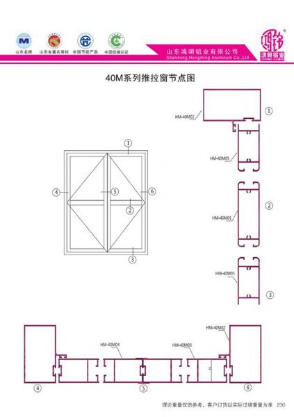 40M系列推拉窗節點圖
